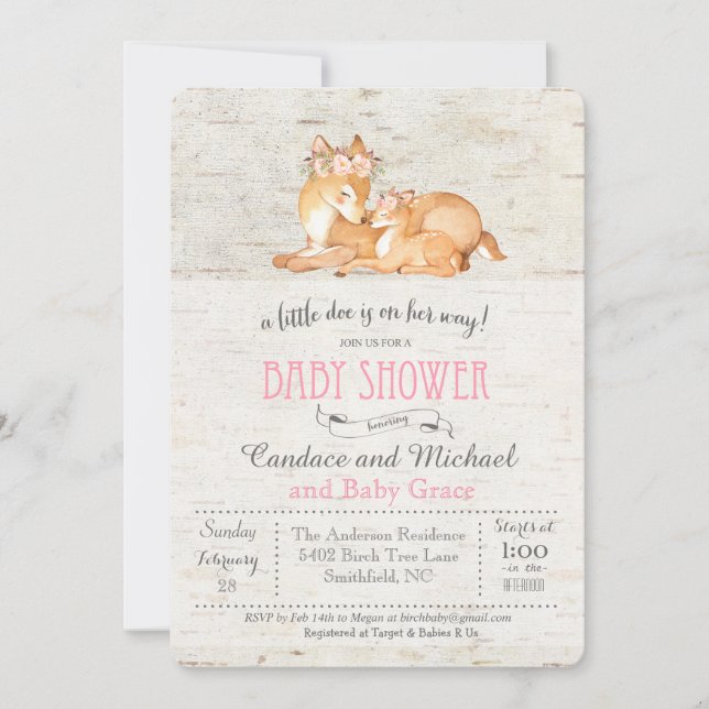 Invitation Baby shower de la petite fille de Birch (Devant)