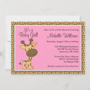 Invitation Baby shower de la petite fille de la Girafe rose