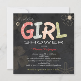 Invitation Baby shower de la petite fille Floral Chalkboard