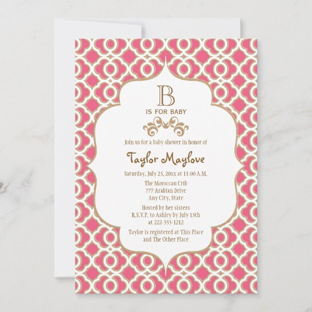 Invitation Baby shower de la petite fille marocaine en or ros (Devant)