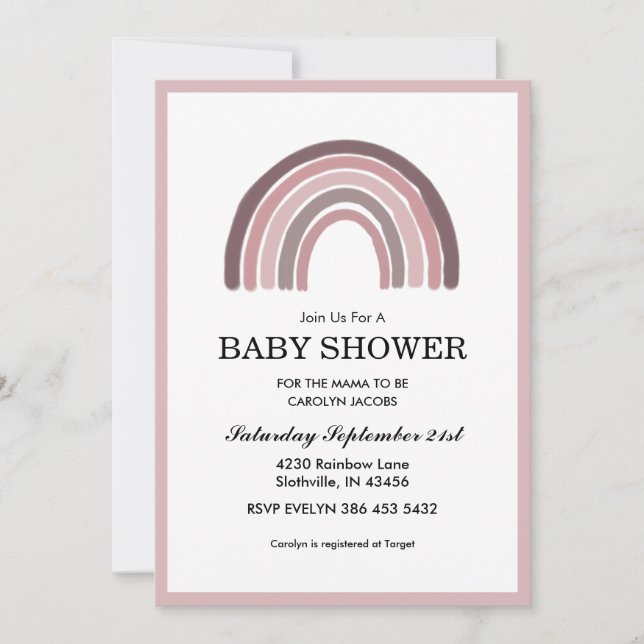 Invitation Baby shower de la petite fille Mauve Rainbow (Devant)