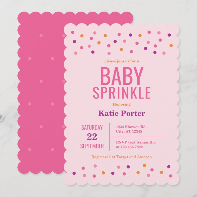 Invitation Baby shower de la petite fille rose (Devant / Derrière)