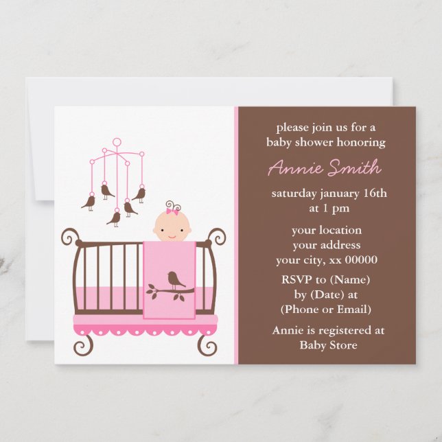 Invitation Baby shower de la petite fille rose (Devant)