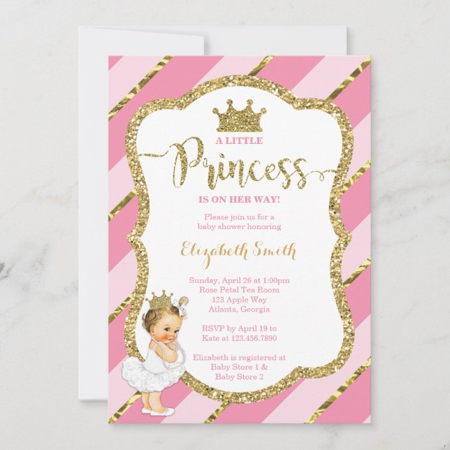 Invitation Baby shower de la petite princesse, Fau (Devant)