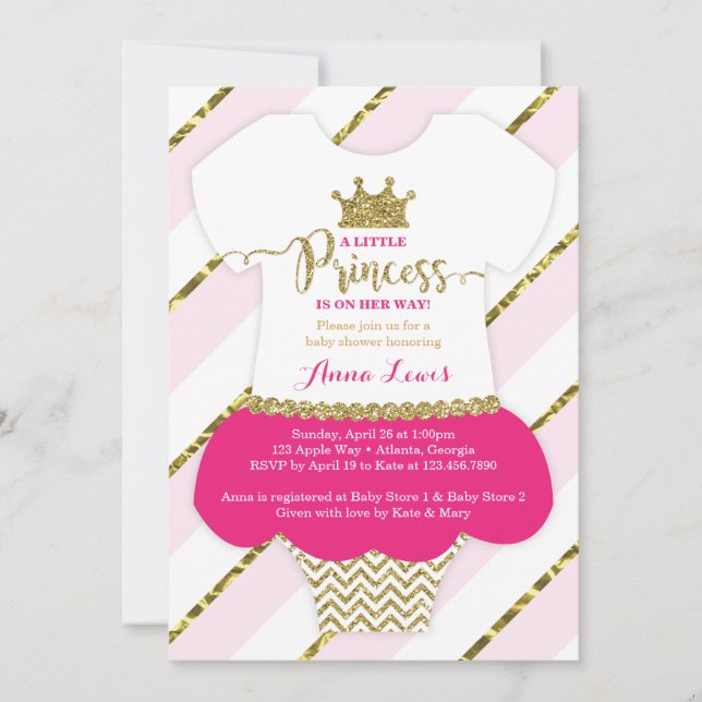 Invitation Baby shower de la petite princesse, Fau (Devant)