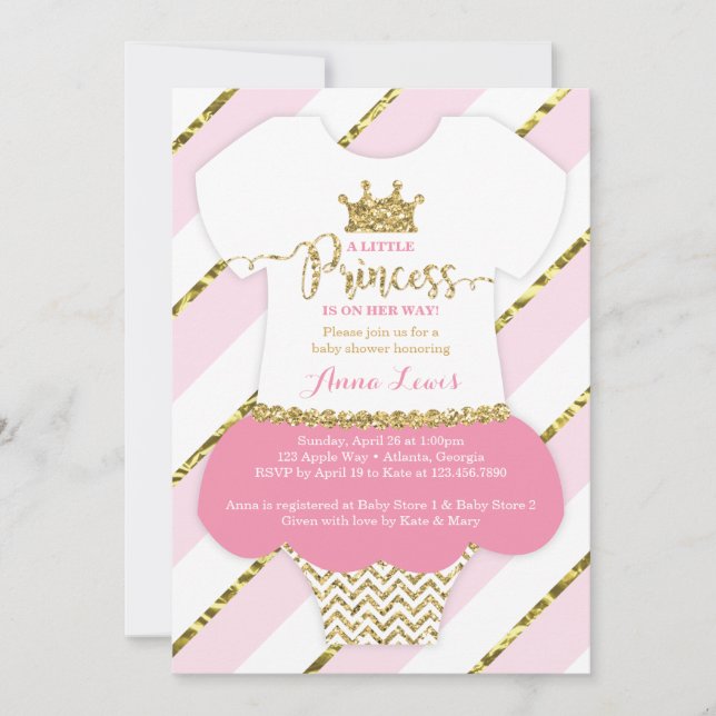 Invitation Baby shower de la petite princesse, Fau (Devant)