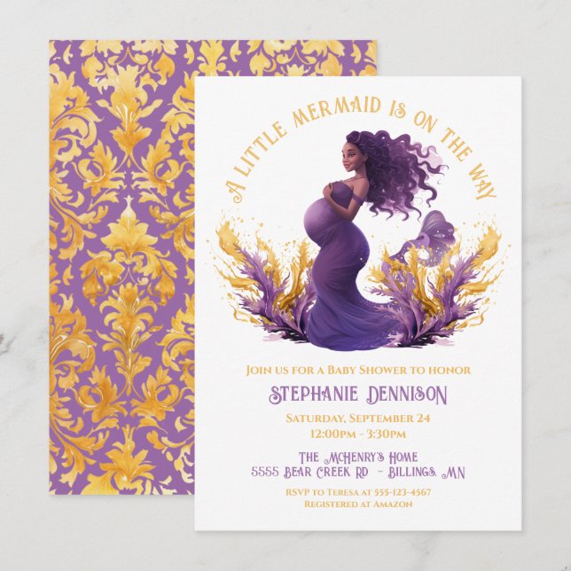 Invitation Baby shower de la petite sirène africaine américai (Devant / Derrière)