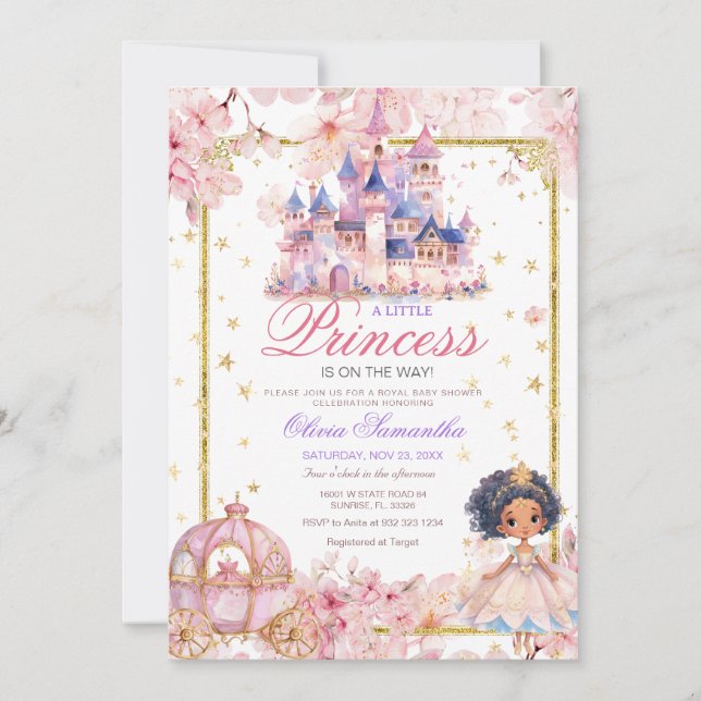 Invitation Baby shower de la princesse africaine américaine G (Devant)