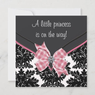 Invitation Baby Shower de la Princesse au Nœud Rose en Damass
