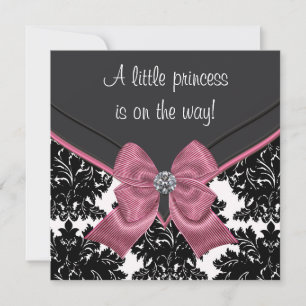 Invitation Baby Shower de la Princesse au Nœud Rose en Damass