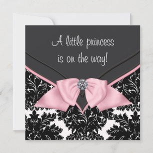 Invitation Baby Shower de la Princesse au Nœud Rose en Damass