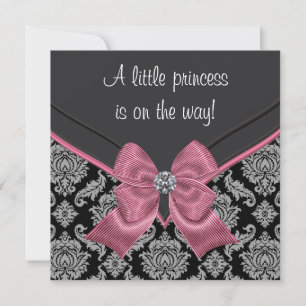 Invitation Baby Shower de la Princesse au Nœud Rose en Damass