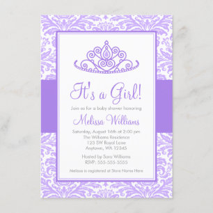 Invitation Baby shower de la princesse Crown Girl Purple Dama