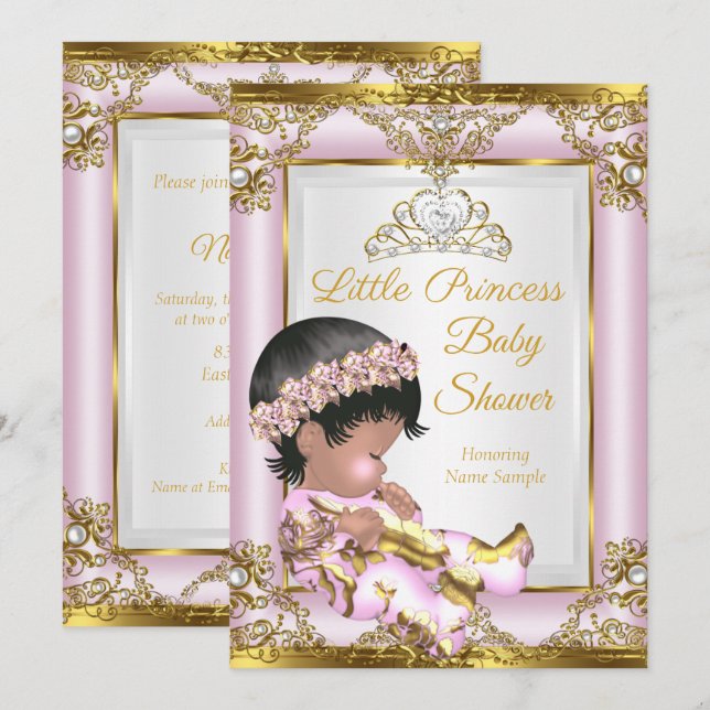 Invitation Baby shower de la princesse d'or rose Lilac (Devant / Derrière)