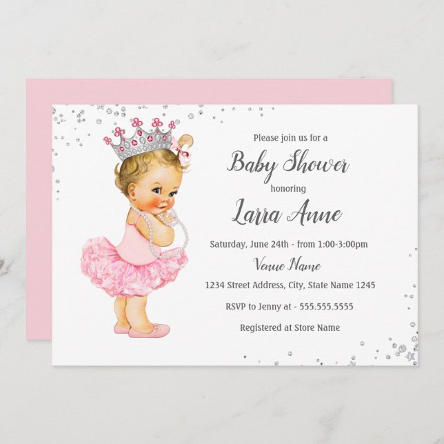 Invitation Baby shower de la princesse Étincelle r (Devant / Derrière)