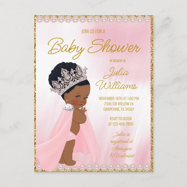 Invitation Baby shower de la princesse noire (Devant)