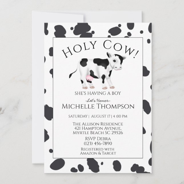Invitation Baby shower de la Sainte vache Print Bo (Devant)