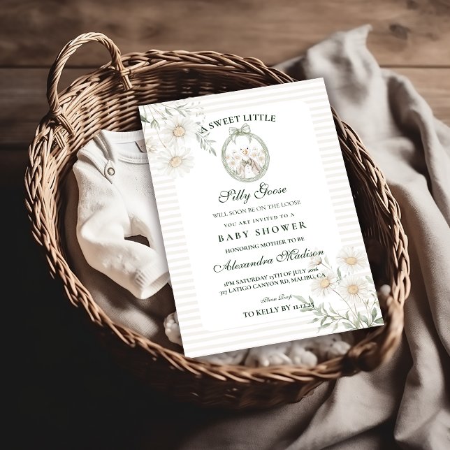 Invitation Baby Shower de la Silly Goose en Gingham Botanique (Créateur téléchargé)