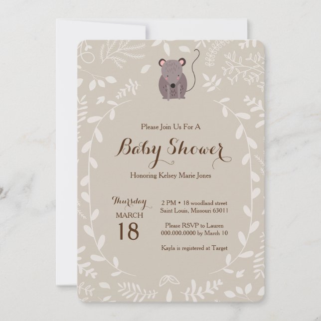Invitation Baby shower de la souris Woodland (Devant)
