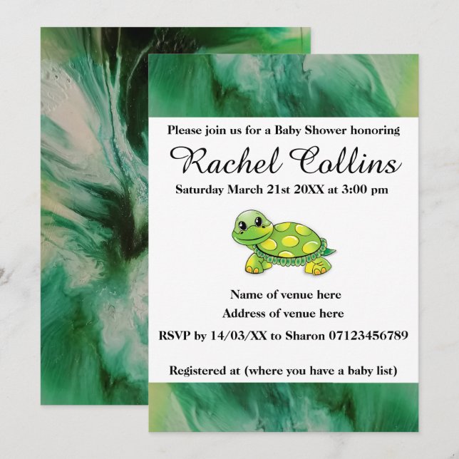 Invitation Baby shower de la Tortue Bébée (Devant / Derrière)