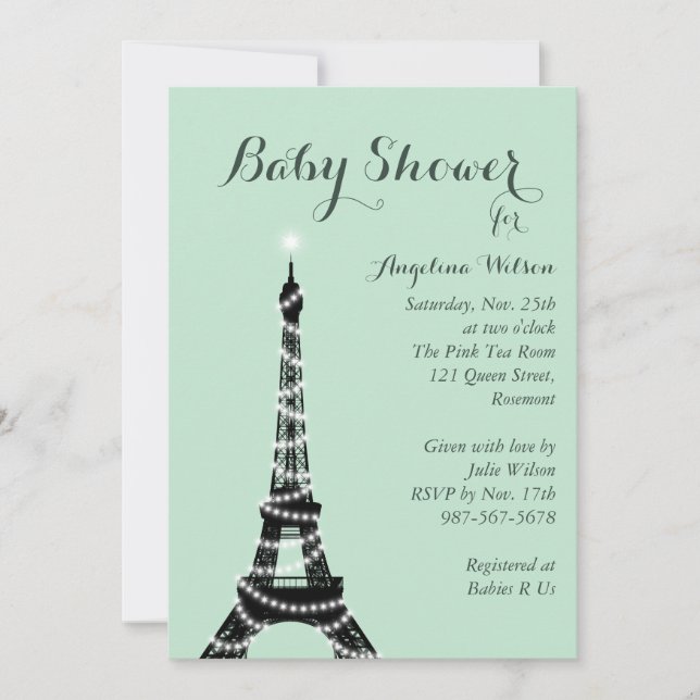 Invitation Baby shower de la Tour Eiffel (Devant)