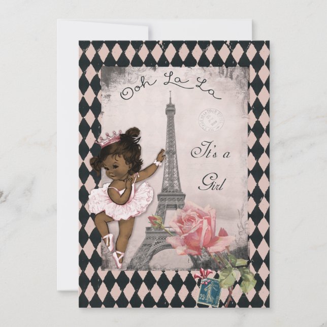 Invitation Baby shower de la Tour Eiffel de la Princesse Ethn (Devant)