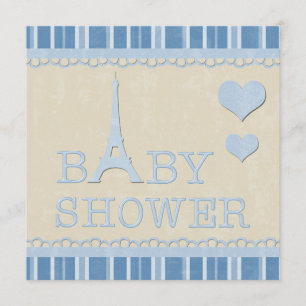 Invitation Baby shower de la Tour Eiffel et des Coeurs Bleus