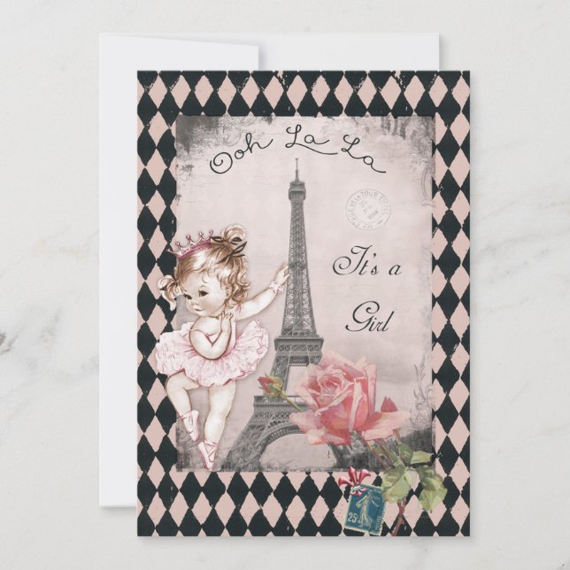 Invitation Baby shower de la tour Princesse Ballerina Eiffel (Devant)