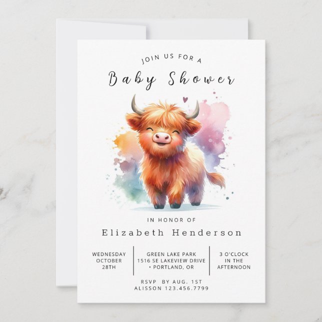 Invitation Baby shower de la vache blanche d'animal imprimabl (Devant)