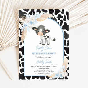 Invitation Baby shower de la vache Blue Boho Highland