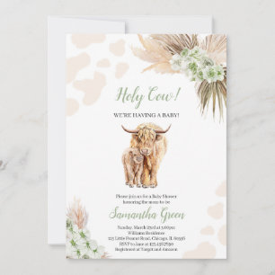 Invitation Baby shower de la vache Highland Green Sage Neutre
