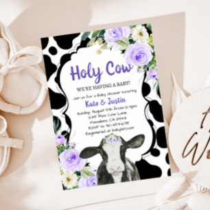 Invitation Baby shower de la vache noire florale