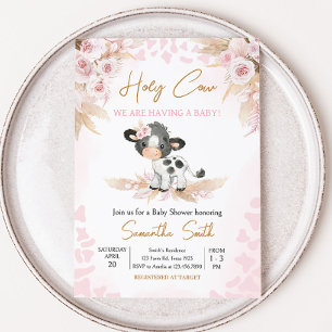 Invitation Baby shower de la vache rose