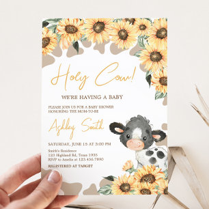 Invitation Baby shower de la vache sacrée tournesol
