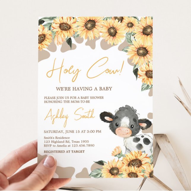 Invitation Baby shower de la vache sacrée tournesol (Summer Highland Cow Baby Shower Invitation)