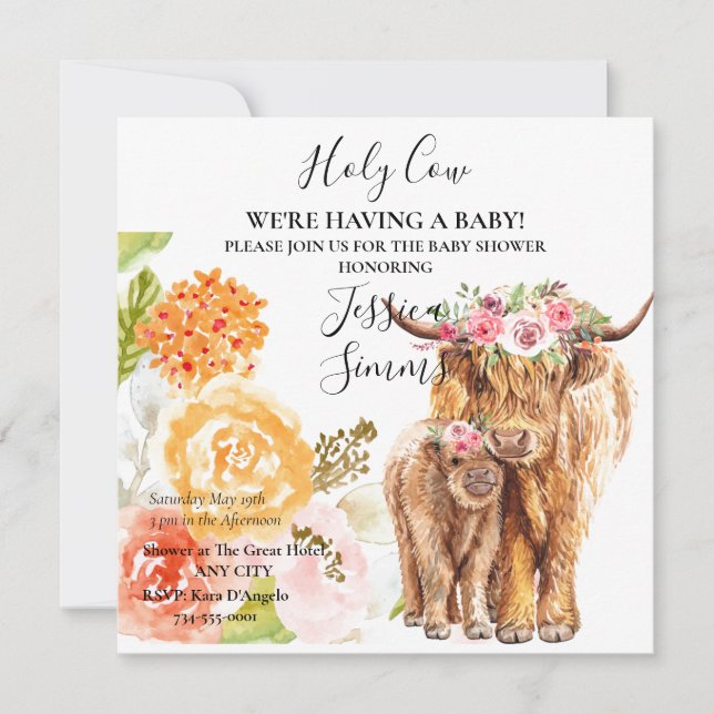 Invitation Baby shower de la vache Sainte Boho Highland Calf  (Devant)