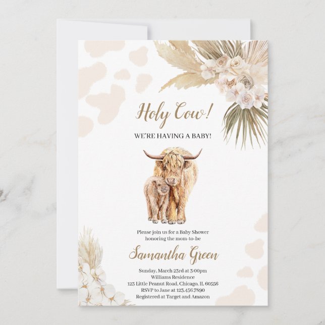 Invitation Baby shower de la vache sainte neutre par sexe (Devant)
