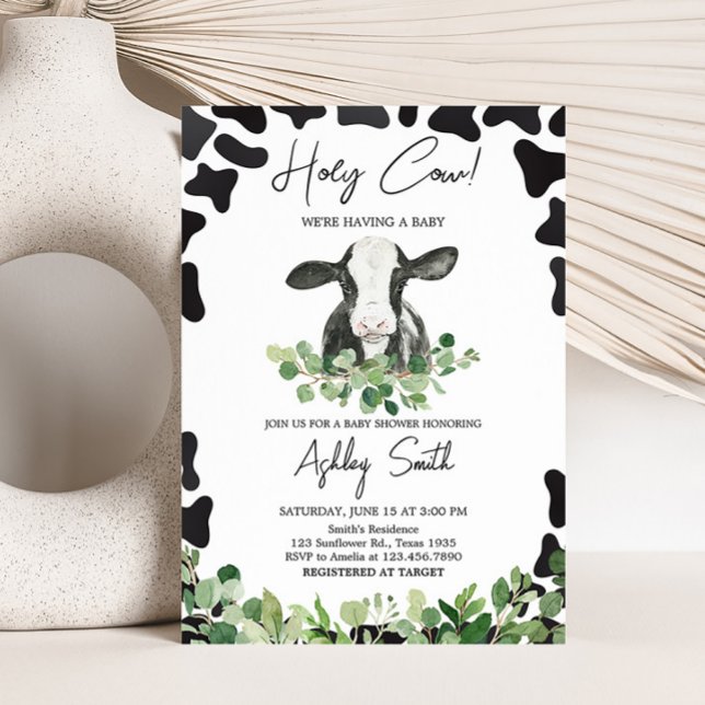 Invitation Baby shower de la vache verte (Gender Neutral Highland Cow Baby Shower Invitation)