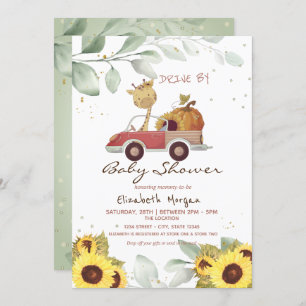 Invitation Baby shower de la voiture Giraffy Sunflowers Citro