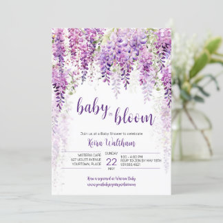 Invitation Baby shower de la Wisteria à l'aquarelle violette