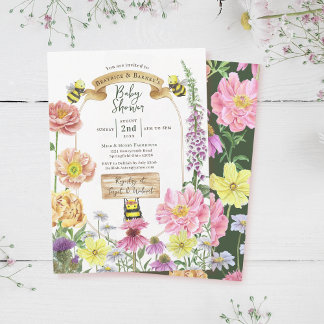Invitation Baby shower de l'abeille botanique et du Fleur sau