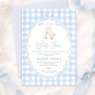 Invitation Baby Shower de l'Absurde Oie en Vichy Bleu