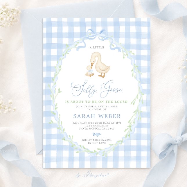 Invitation Baby Shower de l'Absurde Oie en Vichy Bleu (Créateur téléchargé)