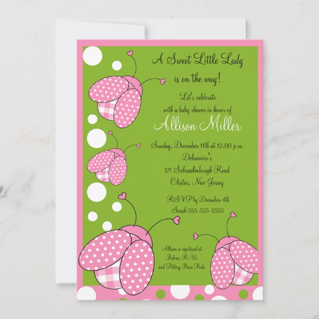 Invitation Baby shower de Ladybug rose (Devant)