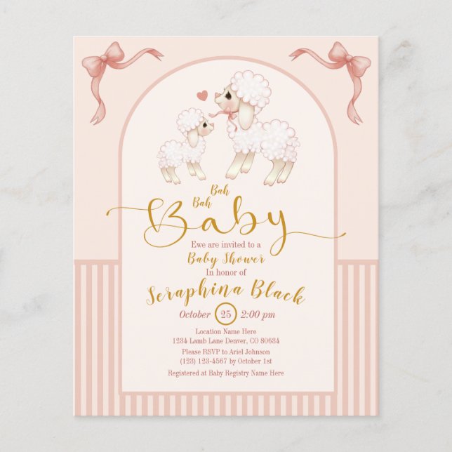 Invitation Baby shower de l'agneau rose (Devant)