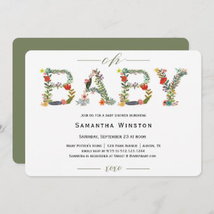 Invitation Baby shower de l'alphabet floral du boi