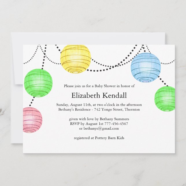 Invitation Baby shower de Lanterne Neutre Party (Devant)