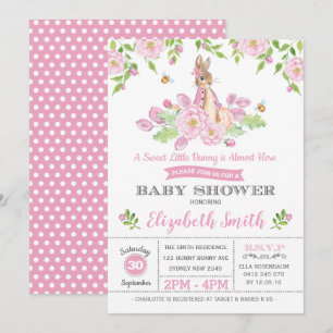 Invitation Baby shower de lapin à fleurs roses de Woodland Gi