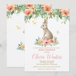 Invitation Baby shower de lapin à fleurs Woodland Baby Girl