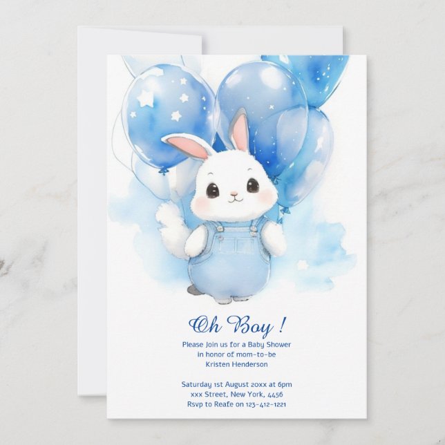 Invitation Baby shower de lapin d'aquarelle (Devant)